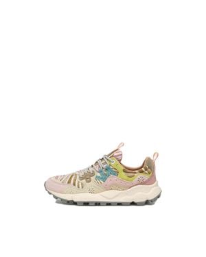 Flower Mountain Textured Sneakers With Floral And Striped Accents - White