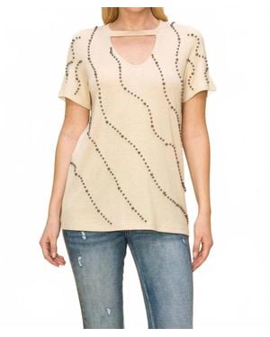 Vocal Apparel Choker Neckline Keyhole Top - Natural