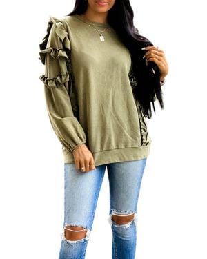 Cezele Here For Good Ruffle Sleeve Sweatshirt - Green