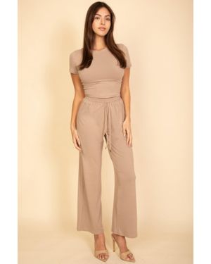 TRUEDAMES Fashnzfab Relaxed Fit Top And Wide-Leg Pants Set - Natural