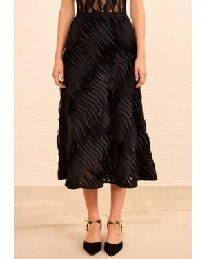 Ulla Johnson Amiko Chiffon Embroidered Midi Skirt - Black