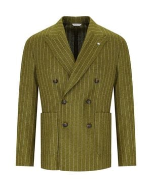 Manuel Ritz Pinstriped Double-Breasted Jacket - Green