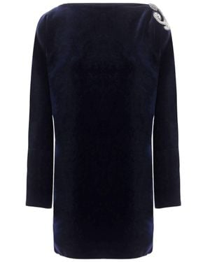 Versace Dark Velvet Baroque Embroidery Mini Dress - Blue