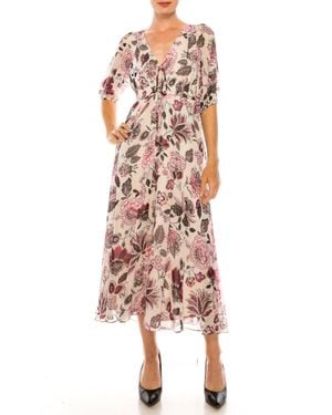 Maison Tara Paisley Print Puff Short Sleeve Maxi Dress - Pink