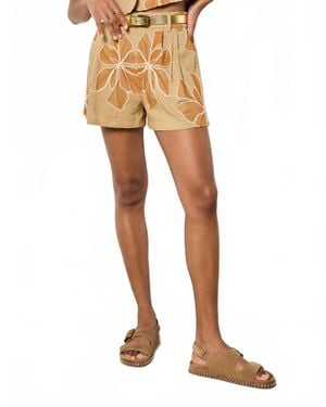 Apricot Embroidered Floral Shorts - Natural