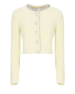 Self-Portrait Cropped Alpaca Cardigan With Rhinestone Embellishments - Natural