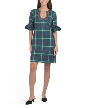 Gretchen Scott Three-Quarter Sleeve Plaid Mini Dress - Blue
