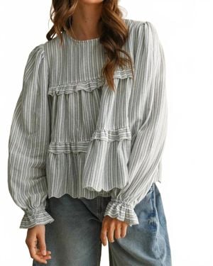 Miou Muse Striped Ruffle Top - Gray