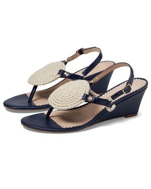 Jack Rogers Reef Wedge Shoes Midnight/Ivory, Leather/Textile - Blue
