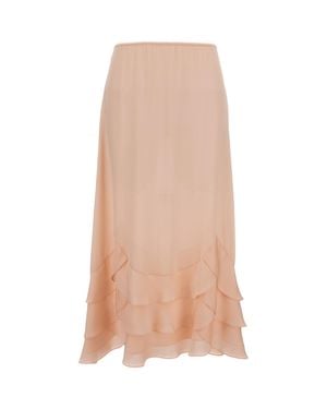 Simone Rocha Pale Tiered Scalloped Silk Maxi Skirt - Pink