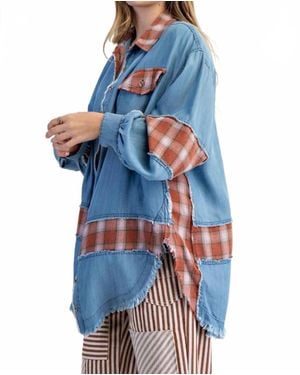 Easel Plaid Chambray Button Down Shirt - Blue