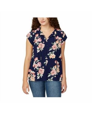 Buffalo David Bitton Flutter Sleeve Floral Top - Blue
