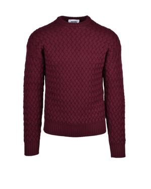 Alpha Studio Chunky Cable Knit Sweater With Classic Crew Neckline - Red