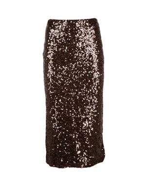 Pennyblack Sequined Midi Skirt With Fitted Silhouette And Back Slit - Brown