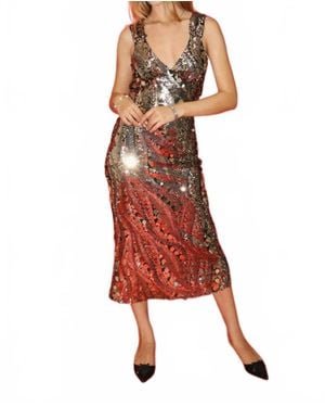Bailey Rose Gwen V Neck Sequin Paillettes Party Dress - Red