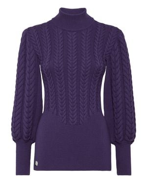 Philipp Plein Wool Turtleneck Ls Basic - Purple
