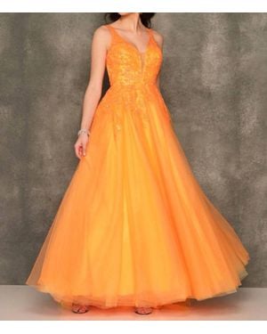 Dave & Johnny Plunging Neckline Sequin Prom Dress - Orange