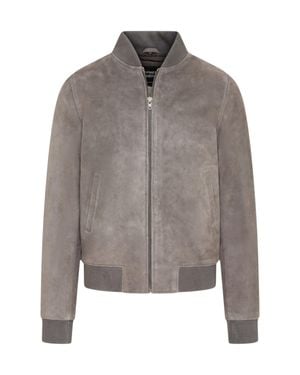 Infinity Leather Goat Suede Ma-1 Bomber Jacket-Auckland - Gray