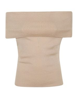 Almada Label Ribbed Knit Strapless Top - Natural