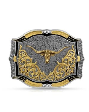 Montana Silversmiths Cracked Earth Longhorn Buckle - Metallic