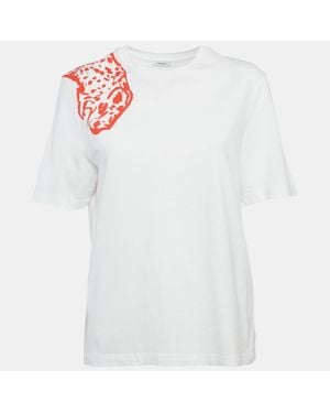 Ferragamo Leopard Print Cotton T-Shirt - White