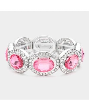 Fashnzfab Crystal Rhinestone Oval Stretch Evening Bracelet - Pink