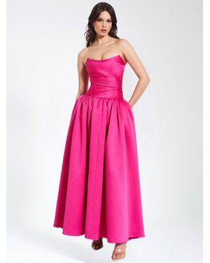 Miss Circle Walterina Fuchsia Satin Strapless Drop Waist Corset Gown - Pink