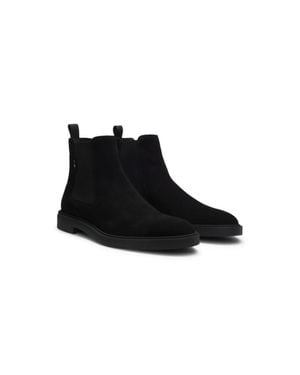 BOSS Suede Chelsea Boots With Signature Stripe - Black