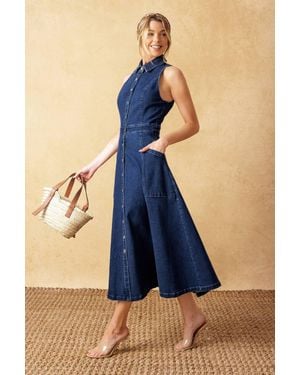 TRUEDAMES Cool Girl Denim Midi Dress - Blue