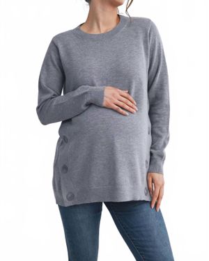 Hello Miss Button Side Maternity Nursing Pullover Sweater - Gray
