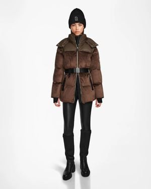 Rudsak Donia Fitted Velvet Down Puffer With Removable Sleeves - Brown