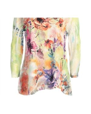 Jess & Jane Victoria Slit V-Neck Chiffon Contrast Top - Multicolor