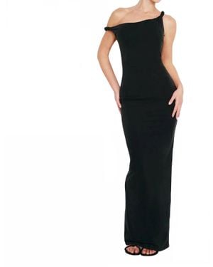 GOOD AMERICAN Sandwashed Jersey Twist Shoulder Maxi Dress - Black