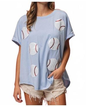 Bibi Sequin Baseball Patches Top - Blue