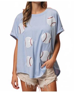 Bibi Sequin Baseball Patches Top - Blue