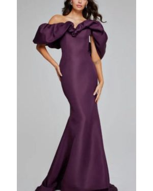 Jovani Off-Shoulder Gown With Dramatic Ruffled Sleeves - Purple