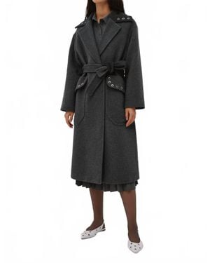 Beatrice B. Grommet Collar Long Coat - Black