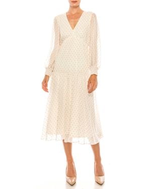 Maison Tara Dot Print Long Sleeve Tiered Maxi Dress - Natural
