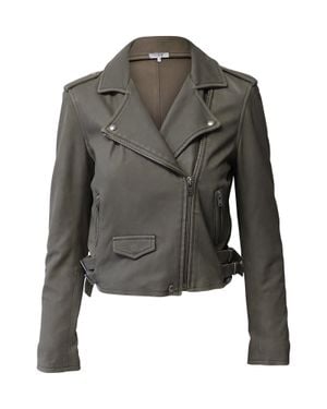 IRO Cropped Lambskin Leather Moto Jacket - Gray
