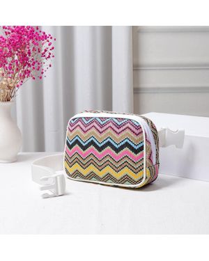 Fashnzfab Zigzag Chevron Patterned Straw Sling Bag Fanny Pack Belt Bag - Gray