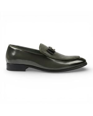Infinity Leather Textured Front Iconic Buckle Bow Loafers Shoes - Green
