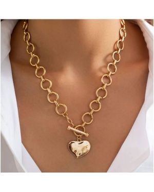 Josslyn by Wall to Wall Hammered Heart Toggle Necklace - Brown
