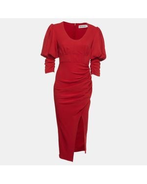 Self-Portrait Stretch Crepe Draped Thigh Slit Midi Dress - Red