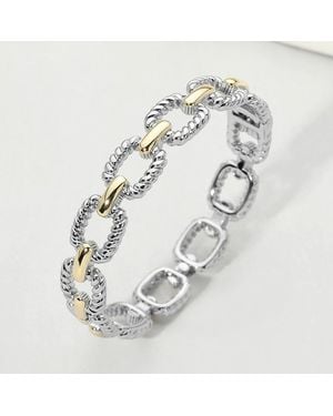 Fashnzfab 14K Plated Cz Pave Oval Link Statement Twisted Chain Hinged Bangle Bracelet - Metallic