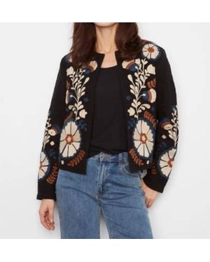 Charlie b Embroidered Cotton Open Front Jacket - Black