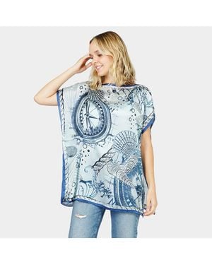 TRUEDAMES Nautical Printed Satin Poncho - Blue