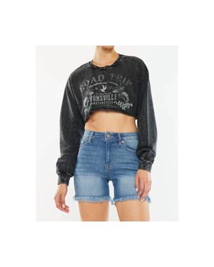 Kancan Cheyenne High Rise Fray Hem Shorts Jeans - Blue