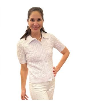 InCashmere Short Sleeve Allover Cable Sweater - White