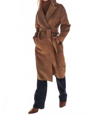 Rosa Clothing Faux Suede Trench Coat - Brown