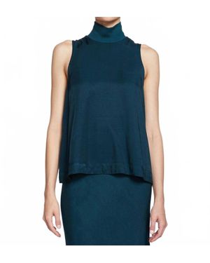 Stateside Satin Mock Neck Tank Top - Blue